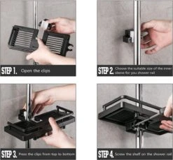 Merkloos Doucherek Zonder Boren Voor Douchestang Van 22 Tot 24 Mm – Doucherek Zwart – Doucherek Hangend – Badkamer Organizer – Douche Organizer - Doucherekje - Doucherekje Zonder Boren - Shampo Organizer -Badkamer Kast Winkel 1200x1112 1