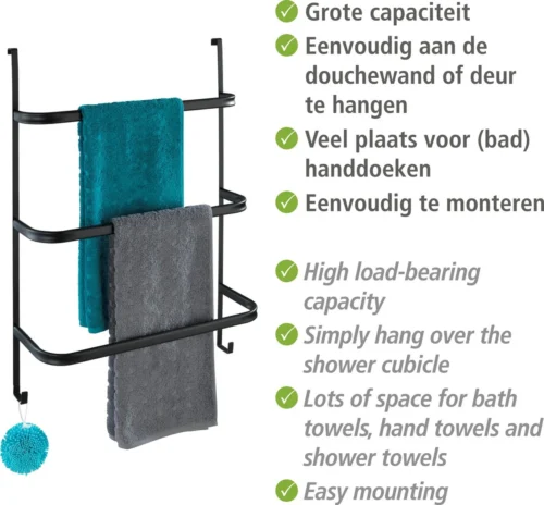 WENKO Handdoekhouder Irpinia 78x55cm Staal Zwart - Handdoekrek - Handdoekenrek Badkamer -Badkamer Kast Winkel 1200x1113 1