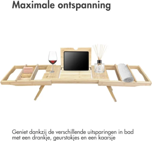 IMoshion Badplank Voor In Bad - Dienblad Inclusief Pootjes - Tablet Houder - Badrek Uitschuifbaar 75 Tot 110 Cm - Lichtbruin -Badkamer Kast Winkel 1200x1114 4