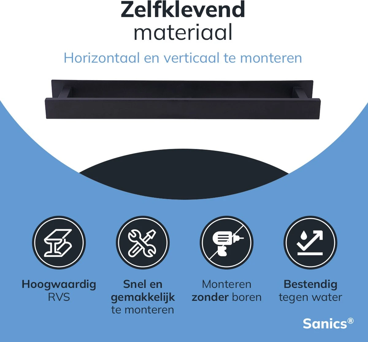 Sanics Handdoekrek Zwart 40 CM – Badkamer Of Keuken – Handdoekstang Zelfklevend – Handdoekhouder 7 Sanics Handdoekrek Zwart 40 CM – Badkamer Of Keuken – Handdoekstang Zelfklevend – Handdoekhouder - Afbeelding 7