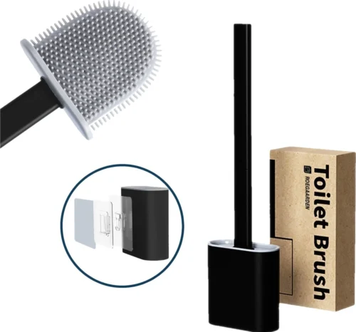 Merkloos Most Needed WC Borstel Met Houder - Siliconen Borstel - Duurzaam - Vrijstaand Of Hangend - Zwart