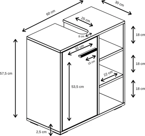 Badplaats Wastafel Onderkast Neptunus 60 Cm X 30 Cm X 60 Cm - Zwart - Badkamerkast – Staand Wastafelmeubel -Badkamer Kast Winkel 1200x1123 4