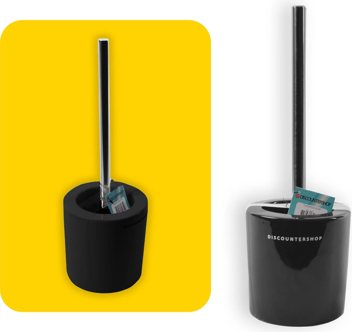 Toiletborstel Met Zwarte Borstel- Keramiek - Zwart - RVS - WC Borstel In Ronde Houder 2 Toiletborstel Met Zwarte Borstel- Keramiek - Zwart - RVS - WC Borstel In Ronde Houder - Afbeelding 2