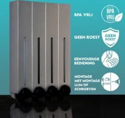 Aquathof, Zeepdispenser, RVS Kleur, 4 Kamer, 4 Reservoirs, 4x500ml, Hangend - Wandmontage -Badkamer Kast Winkel 1200x1133 2