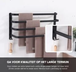 Merkloos Handdoekrek 4-armig | Handdoekrek Badkamer | Handdoekrek Zwart | Handdoekstang | Handdoekhouder | Handdoekenrek | Badkamer Accessoires Zwart | Inclusief Montage | Matte Zwart Collection 2022 -Badkamer Kast Winkel 1200x1136 1