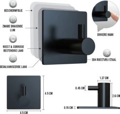 4x Zelfklevende Handdoekhaakjes Haakjes Ophanghaakjes Haken Zwart -Badkamer Kast Winkel 1200x1136