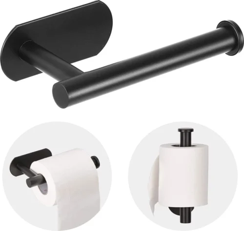 Vannons - Toiletrolhouder - WC Rolhouder Zwart Zonder Boren - Zelfklevend - WC Rol Houder RVS - Zwart