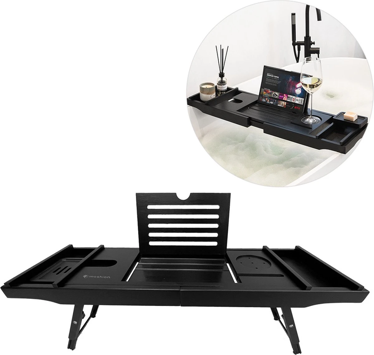 IMoshion Badplank Voor In Bad - Dienblad Inclusief Pootjes - Tablet Houder - Badrek Uitschuifbaar 75 Tot 110 Cm - Zwart 1 IMoshion Badplank Voor In Bad - Dienblad Inclusief Pootjes - Tablet Houder - Badrek Uitschuifbaar 75 Tot 110 Cm - Zwart