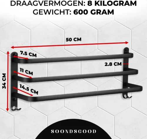 Merkloos Soondsgood Luxe 3 Laags Handdoekrek - Zelfklevend Of Boren - Zwart - Eenvoudige Installatie - Badkamer - Handdoekenrek - Handdoekhouder - 50x14x25cm 12 Merkloos Soondsgood Luxe 3 Laags Handdoekrek - Zelfklevend Of Boren - Zwart - Eenvoudige Installatie - Badkamer - Handdoekenrek - Handdoekhouder - 50x14x25cm -Badkamer Kast Winkel 1200x1143 10