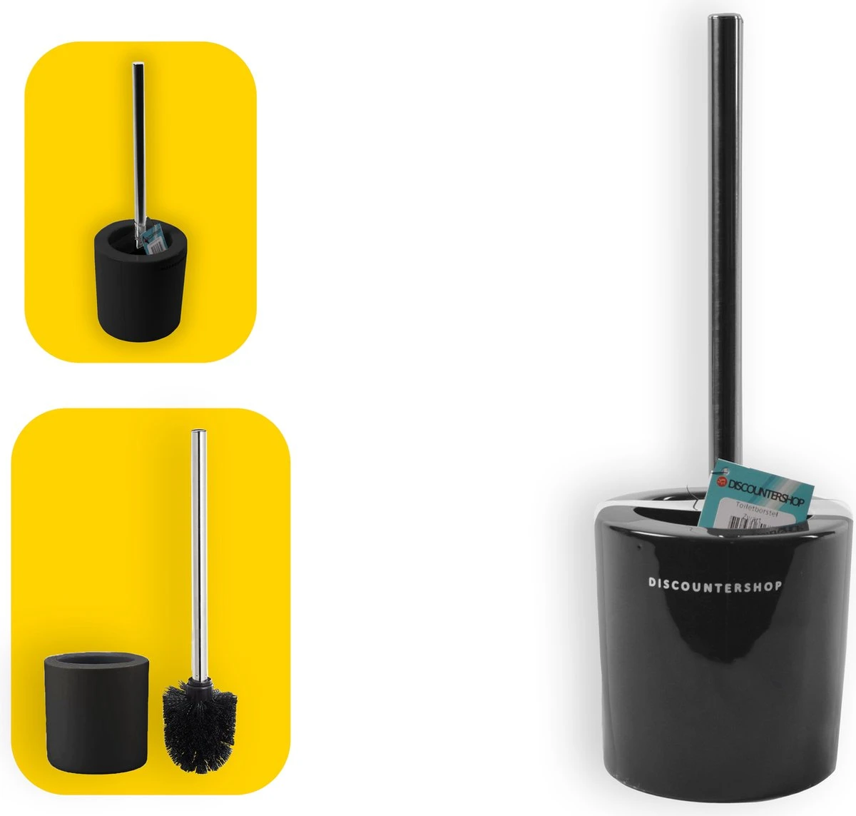 Toiletborstel Met Zwarte Borstel- Keramiek - Zwart - RVS - WC Borstel In Ronde Houder 1 Toiletborstel Met Zwarte Borstel- Keramiek - Zwart - RVS - WC Borstel In Ronde Houder