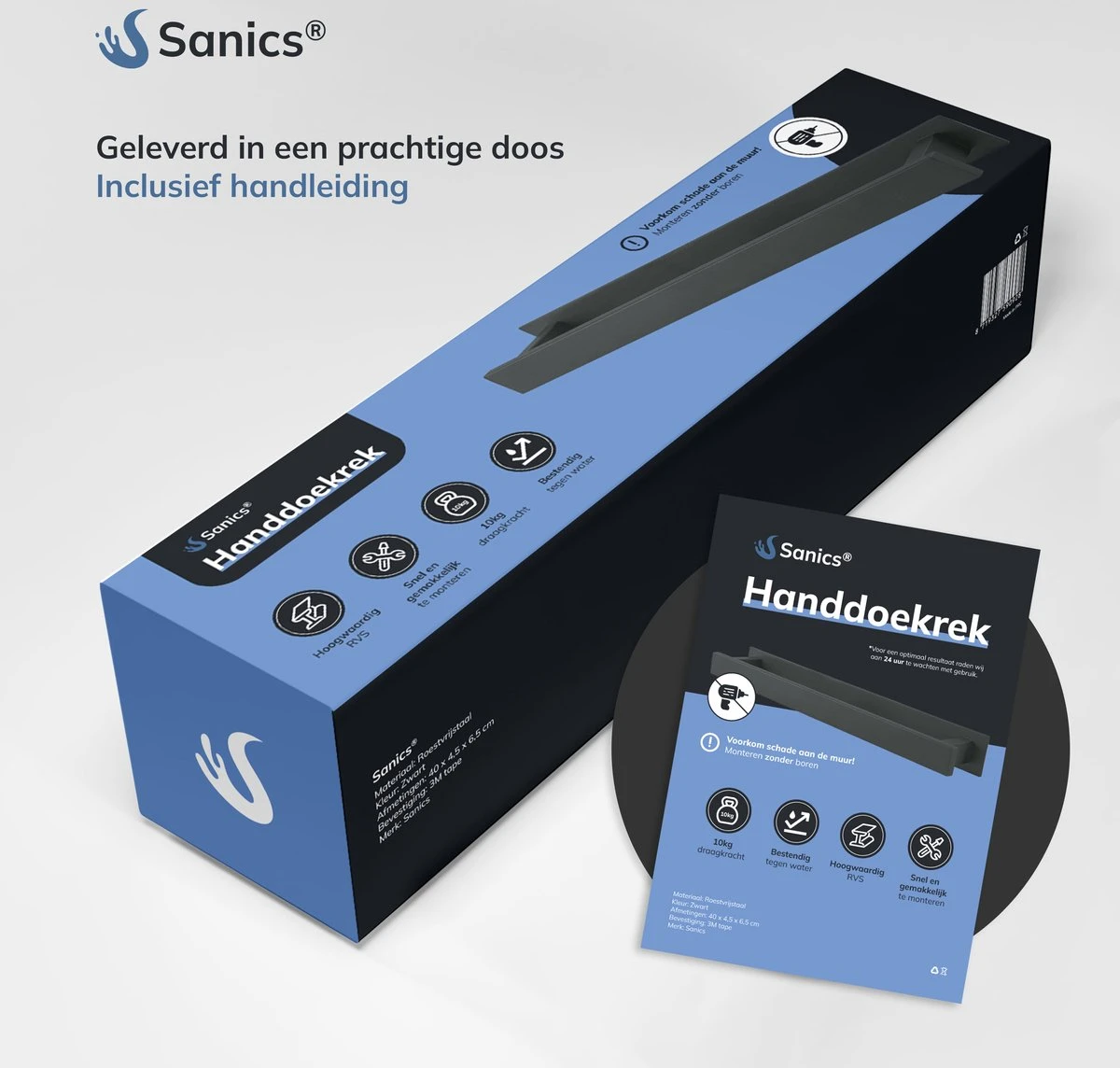 Sanics Handdoekrek Zwart 40 CM – Badkamer Of Keuken – Handdoekstang Zelfklevend – Handdoekhouder 10 Sanics Handdoekrek Zwart 40 CM – Badkamer Of Keuken – Handdoekstang Zelfklevend – Handdoekhouder - Afbeelding 10