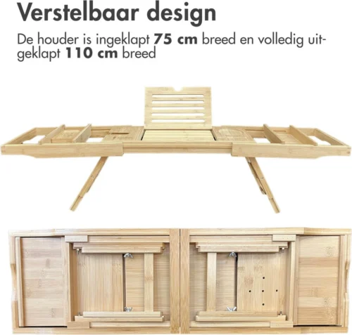 IMoshion Badplank Voor In Bad - Dienblad Inclusief Pootjes - Tablet Houder - Badrek Uitschuifbaar 75 Tot 110 Cm - Lichtbruin -Badkamer Kast Winkel 1200x1144 8