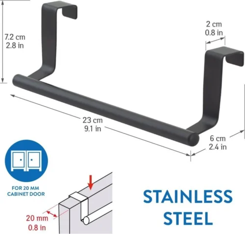 Tatkraft HORIZON - RVS Kastdeur Handdoekrek - Keukenkast Deur Handdoek/Vaatdoek Houder Rek Stang Hanger - Towel Rack Kast Deurhanger Deurhaak Keuken - Handdoekstang - Mat Zwart - 23CM -Badkamer Kast Winkel 1200x1147 3