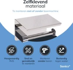 Sanics WC Rolhouder Zilver – Toiletrolhouder Zonder Boren – Met Plankje - Zelfklevend - RVS -Badkamer Kast Winkel 1200x1148 1