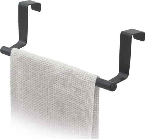 Tatkraft HORIZON - RVS Kastdeur Handdoekrek - Keukenkast Deur Handdoek/Vaatdoek Houder Rek Stang Hanger - Towel Rack Kast Deurhanger Deurhaak Keuken - Handdoekstang - Mat Zwart - 23CM
