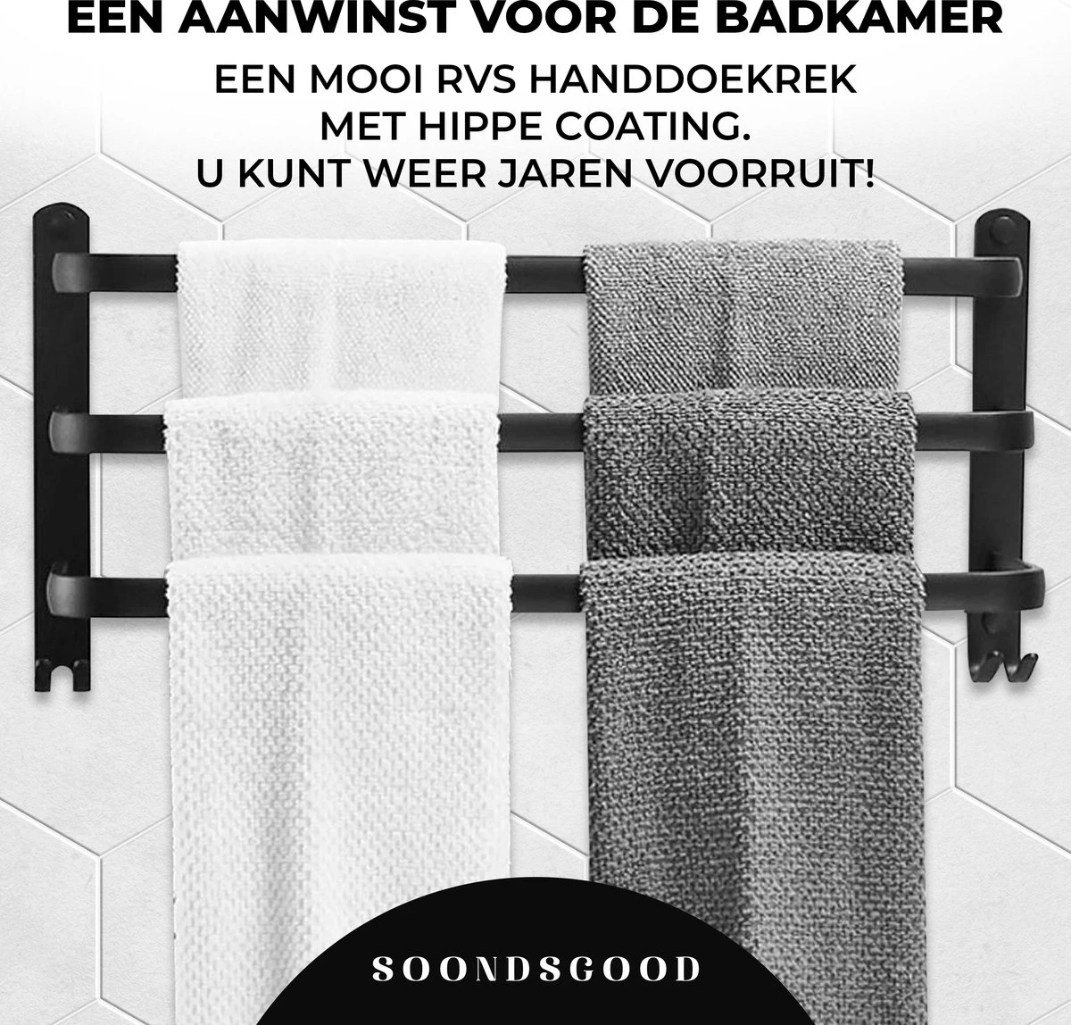 Merkloos Soondsgood Luxe 3 Laags Handdoekrek - Zelfklevend Of Boren - Zwart - Eenvoudige Installatie - Badkamer - Handdoekenrek - Handdoekhouder - 50x14x25cm 7 Merkloos Soondsgood Luxe 3 Laags Handdoekrek - Zelfklevend Of Boren - Zwart - Eenvoudige Installatie - Badkamer - Handdoekenrek - Handdoekhouder - 50x14x25cm - Afbeelding 7
