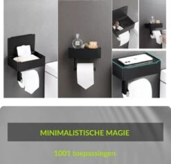 1FORME | Toiletrolhouder | WC-rolhouder | Met Plankje / Plateau | Met Opbergvak Vochtige Doekjes | RVS Zwart | Met Of Zonder Boren | -Badkamer Kast Winkel 1200x1152 3
