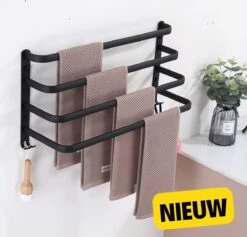 Merkloos Handdoekrek 4-armig | Handdoekrek Badkamer | Handdoekrek Zwart | Handdoekstang | Handdoekhouder | Handdoekenrek | Badkamer Accessoires Zwart | Inclusief Montage | Matte Zwart Collection 2022