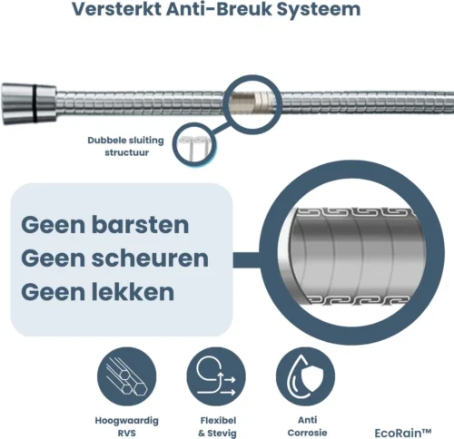 EcoRain – Universele Doucheslang 1.5 Meter – 150 Cm – Anti Lek – G ½ 1/2" - Draaiaansluiting – Waterkraan Slang - Chroom -Badkamer Kast Winkel 1200x1161 10