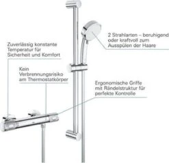 GROHE Grohtherm-1000 Performance Renovatieset - Met Thermostaatkraan, Koppelingen, Glijstang En Hoofddouche - CoolTouch - Chroom -Badkamer Kast Winkel 1200x1162 10