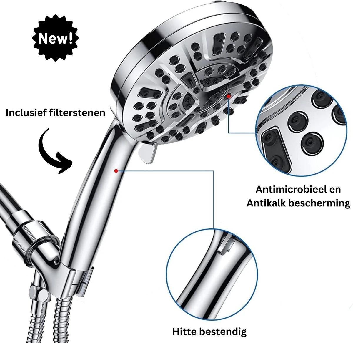 Ionische Dubbelzijdige Douchekop XL | 10 Straalsoorten | Antibacterieel | Antikalk Bescherming | Waterbesparend | Chrome 9 Ionische Dubbelzijdige Douchekop XL | 10 Straalsoorten | Antibacterieel | Antikalk Bescherming | Waterbesparend | Chrome - Afbeelding 9