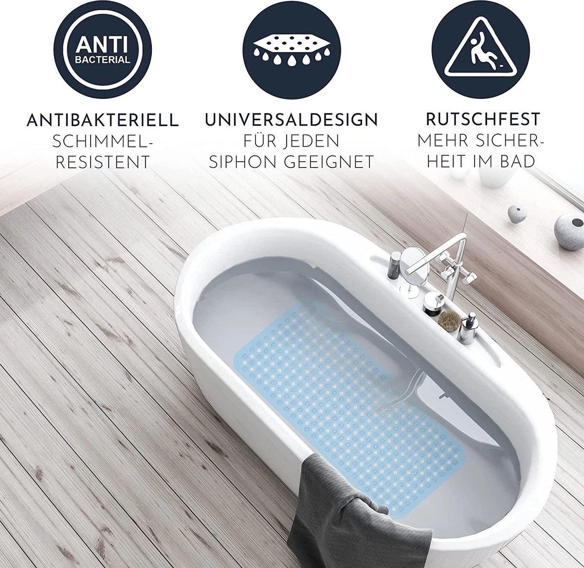 Douchemat Antislip - Badmat - 88x40cm - Antislipmat Voor Douche - Rubber - Blauwbad Mat 2 Douchemat Antislip - Badmat - 88x40cm - Antislipmat Voor Douche - Rubber - Blauwbad Mat - Afbeelding 2