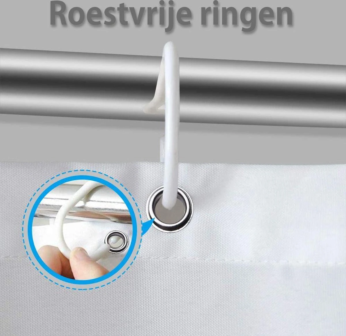 Douchegordijn - 180x200 Cm - Incl. Ringen - Waterdicht - Sneldrogend & Anti Schimmel - Wasbaar & Duurzaam - Polyester - Blue Petals 5 Douchegordijn - 180x200 Cm - Incl. Ringen - Waterdicht - Sneldrogend & Anti Schimmel - Wasbaar & Duurzaam - Polyester - Blue Petals - Afbeelding 5