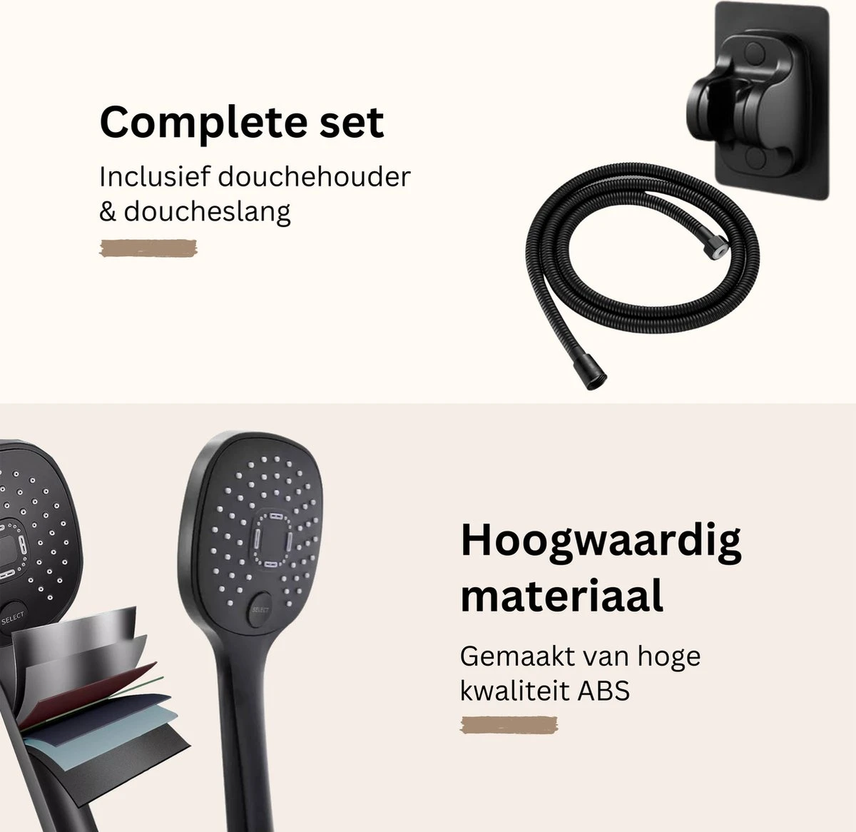 Belliese Doucheset Select - Luxe Douchekop - Doucheslang - Douchekophouder - Douchekop Met Slang - Waterbesparende Douchekop - Badkamer Accessoires - Montage Zonder Boren - 3 Standen - Zwart - Select Knop 2 Belliese Doucheset Select - Luxe Douchekop - Doucheslang - Douchekophouder - Douchekop Met Slang - Waterbesparende Douchekop - Badkamer Accessoires - Montage Zonder Boren - 3 Standen - Zwart - Select Knop - Afbeelding 2