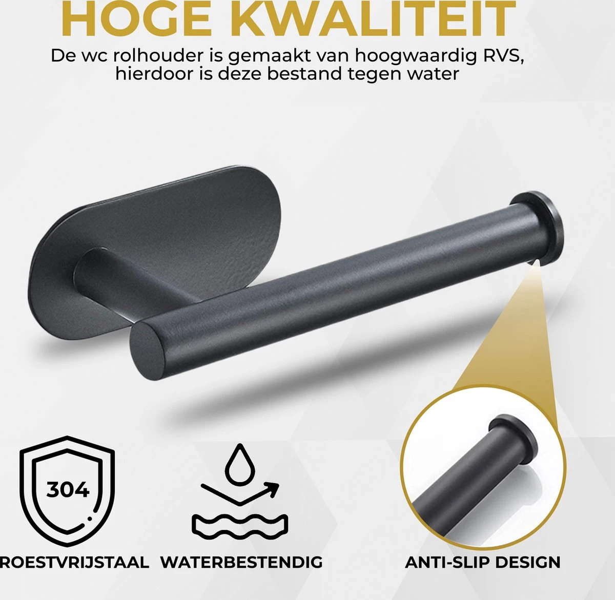 HGMD® WC Rolhouder Zelfklevend - Zwart - Toiletrolhouder Zwart - Toiletrolhouder Zonder Boren 3 HGMD® WC Rolhouder Zelfklevend - Zwart - Toiletrolhouder Zwart - Toiletrolhouder Zonder Boren - Afbeelding 3