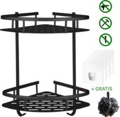 Zelfklevend Doucherek 2 Laags +Douche Bal - RVS - Mat Zwart