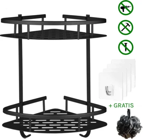 Zelfklevend Doucherek 2 Laags +Douche Bal - RVS - Mat Zwart