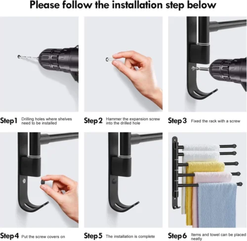 BOTC Handdoekrek - 5-armig Handdoekhouder - Handdoekstang - 180 Graden Verstelbaar - Badkamer - Zwart -Badkamer Kast Winkel 1200x1173 5