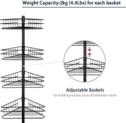 SensaHome Telescopisch Douche Rek Met 4 Lagen - Verstelbaar Bad / Douche Hoekrek Opbergrek - Uitschuifbaar Van 145-250 Cm - Zwart 13 SensaHome Telescopisch Douche Rek Met 4 Lagen - Verstelbaar Bad / Douche Hoekrek Opbergrek - Uitschuifbaar Van 145-250 Cm - Zwart -Badkamer Kast Winkel 1200x1174