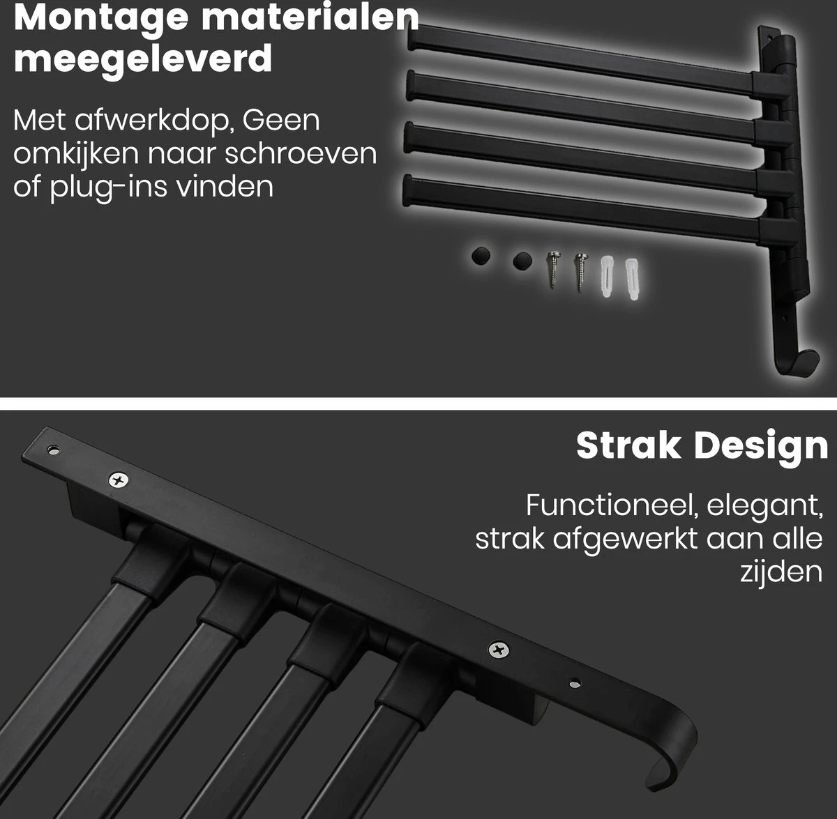 Tolussa Handdoekrek Badkamer Zwart - 30 CM - Handdoekhouder Zwart - Handdoekenrek Badkamer - Draaibaar 13 Tolussa Handdoekrek Badkamer Zwart - 30 CM - Handdoekhouder Zwart - Handdoekenrek Badkamer - Draaibaar - Afbeelding 13