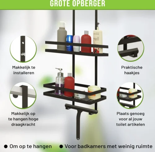 Doucherek Zonder Boren Inclusief Douchewisser - Aan Douchewand - Zwart - Ophangbaar - Zuignap - 2 Laags - Wiper - Shower Rack - Valentijnsdag Cadeau 14 Doucherek Zonder Boren Inclusief Douchewisser - Aan Douchewand - Zwart - Ophangbaar - Zuignap - 2 Laags - Wiper - Shower Rack - Valentijnsdag Cadeau -Badkamer Kast Winkel 1200x1175