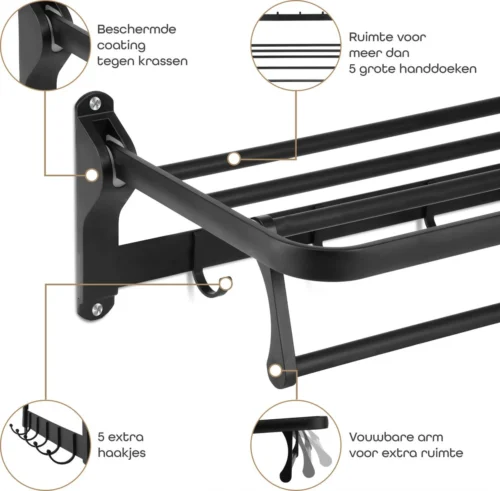Baulk® - Droogrek – Handdoekrek – Droogrek Hangend – Inklapbaar - Badkamer – RVS – Zwart – Modern – Dutch Design 9 Baulk® - Droogrek – Handdoekrek – Droogrek Hangend – Inklapbaar - Badkamer – RVS – Zwart – Modern – Dutch Design -Badkamer Kast Winkel 1200x1178