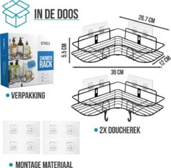 Strex Doucherek Hoekvorm - 2 Stuks - Bevestigen Zonder Boren Of Schroeven -Badkamer Kast Winkel 1200x1179