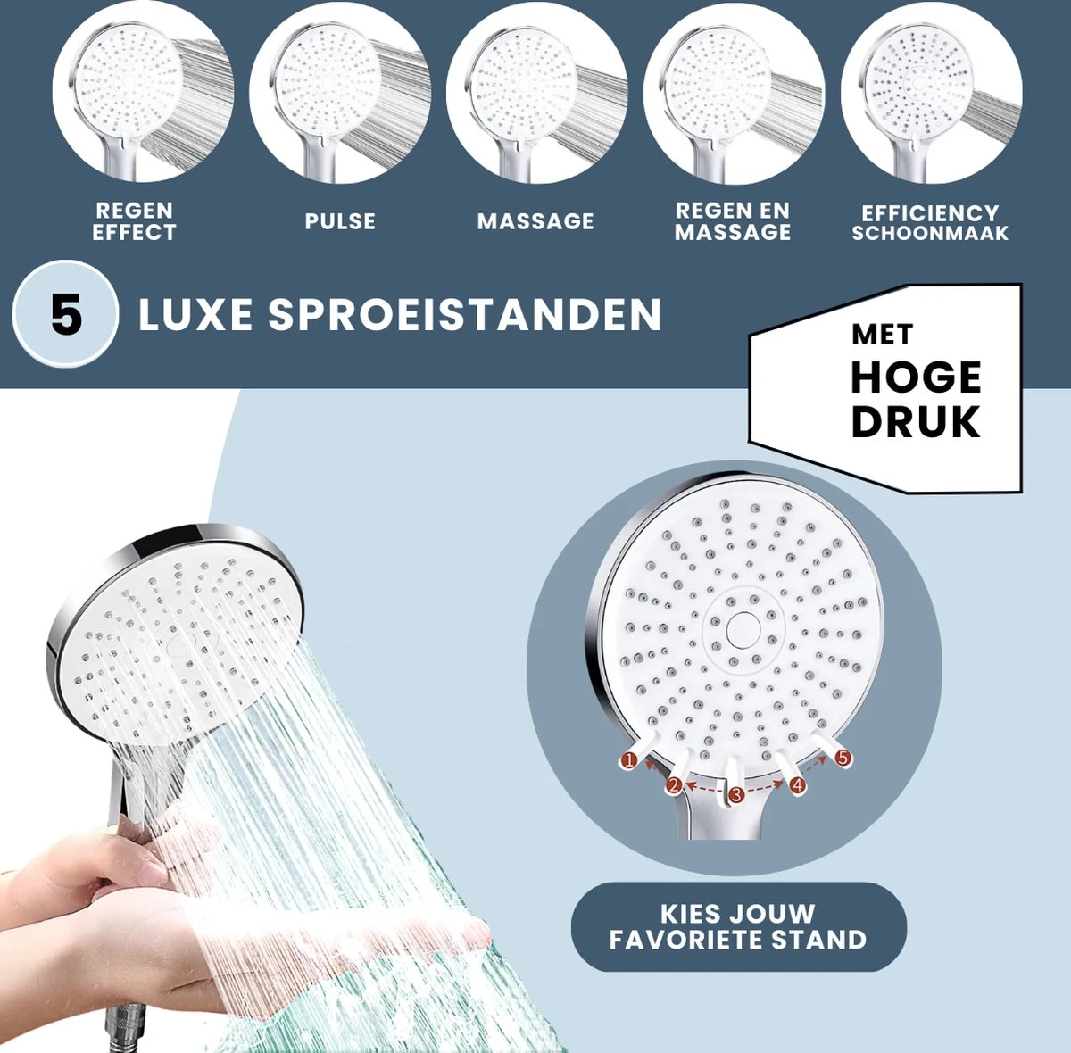 EcoRain™ Waterbesparende Douchekop Mark Met WATERFILTER - 50% Waterbesparend - Regendouche - 5 Sproeistanden - Hoge Druk - Betere Huid - Handdouche - Luxe Moderne Douchekop - Hoge Kwaliteit - Chrome 5 EcoRain™ Waterbesparende Douchekop Mark Met WATERFILTER - 50% Waterbesparend - Regendouche - 5 Sproeistanden - Hoge Druk - Betere Huid - Handdouche - Luxe Moderne Douchekop - Hoge Kwaliteit - Chrome - Afbeelding 5