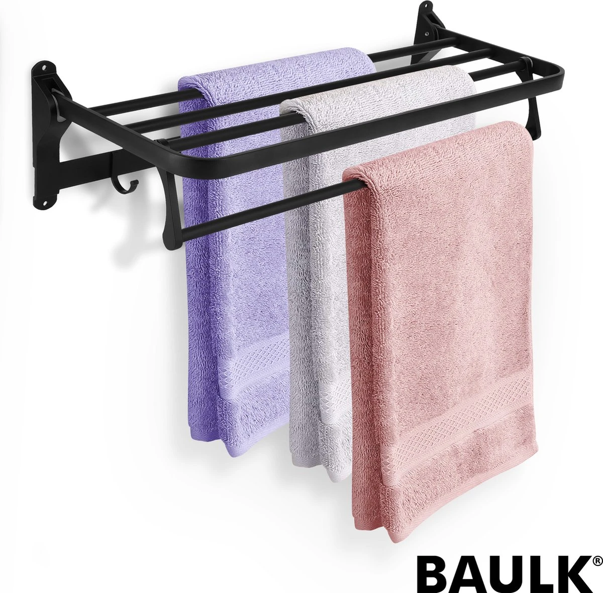 Baulk® - Droogrek – Handdoekrek – Droogrek Hangend – Inklapbaar - Badkamer – RVS – Zwart – Modern – Dutch Design 1 Baulk® - Droogrek – Handdoekrek – Droogrek Hangend – Inklapbaar - Badkamer – RVS – Zwart – Modern – Dutch Design
