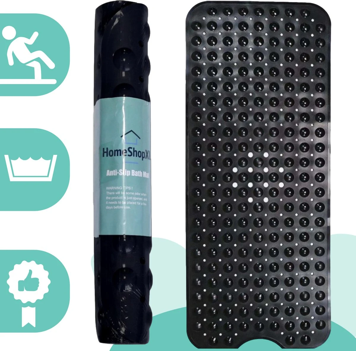 The Original - Badmat Antislip - Zwart - 100x40cm - Antislipmat Douchemat Voor Bad & Douche - Anti Slip Mat Met Zuignappen 1 The Original - Badmat Antislip - Zwart - 100x40cm - Antislipmat Douchemat Voor Bad & Douche - Anti Slip Mat Met Zuignappen