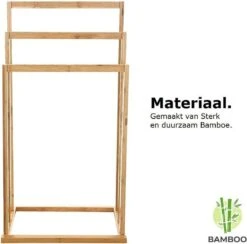 Merkloos Decopatent® Handdoekrek - Vrijstaand Handdoekenrek Voor In Badkamer - Handdoekrek - Bamboe Hout - Handdoek - Droogrek Met 3 Armen -Badkamer Kast Winkel 1200x1186 10