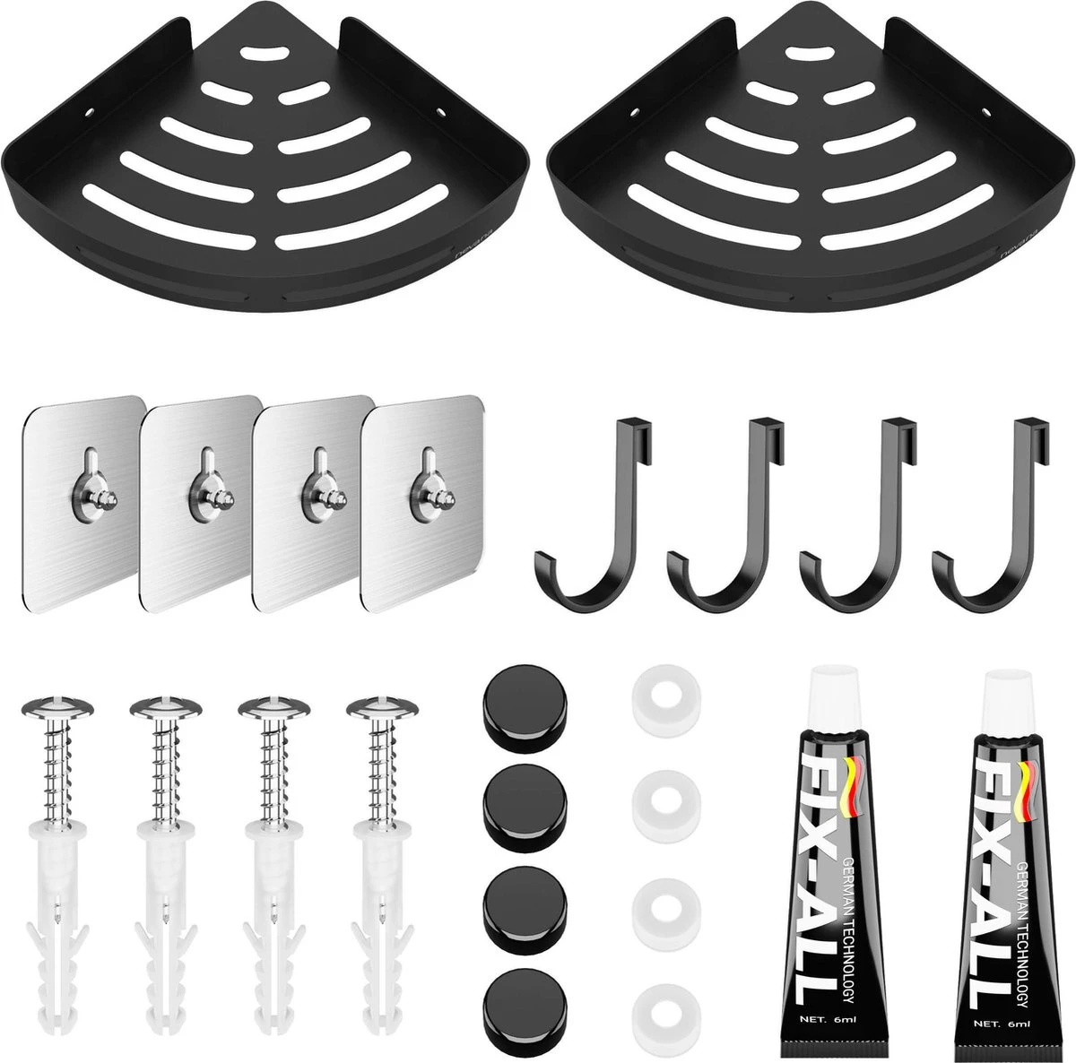 Doucherek 2 Stuks - Douchemand - Hangend Hoek - Telescopisch - Zonder Boren - Zwart - RVS 5 Doucherek 2 Stuks - Douchemand - Hangend Hoek - Telescopisch - Zonder Boren - Zwart - RVS - Afbeelding 5