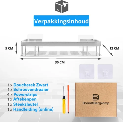 BrandtBergkamp RVS Doucherek 3 Laags – Zonder Boren – Doucherek Hangend – Badkamerrek Zilver -Badkamer Kast Winkel 1200x1186 5