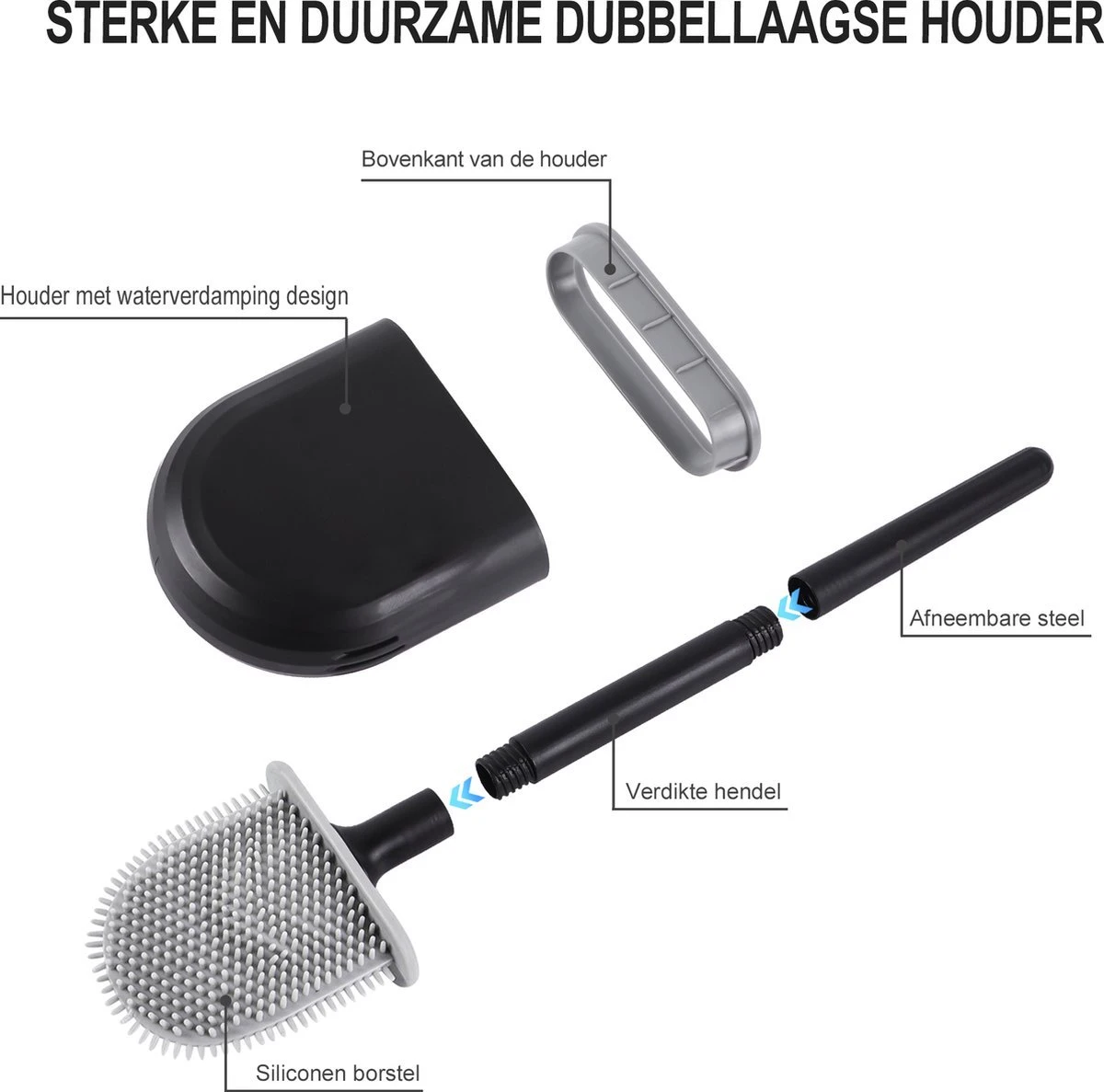 WC Borstel – Siliconen – Zwart – WC Borstel Met Houder – Vrijstaand – Hangend – WC Borstel En Houder – WC Borstel Zwart 10 WC Borstel – Siliconen – Zwart – WC Borstel Met Houder – Vrijstaand – Hangend – WC Borstel En Houder – WC Borstel Zwart - Afbeelding 10