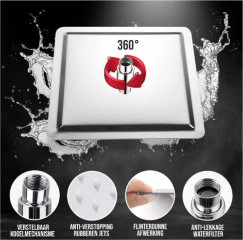Merkloos Regendouchekop Deluxe | ø 35 Cm | Douchekop Met Slang En Houder | Douchekop | Doucheslang | Douchekophouder | Complete Doucheset | Roestvrij Staal | 360° Draaibaar | Badkamer Accessoires | Elite Pure Chrome Collection 2022 -Badkamer Kast Winkel 1200x1188 7