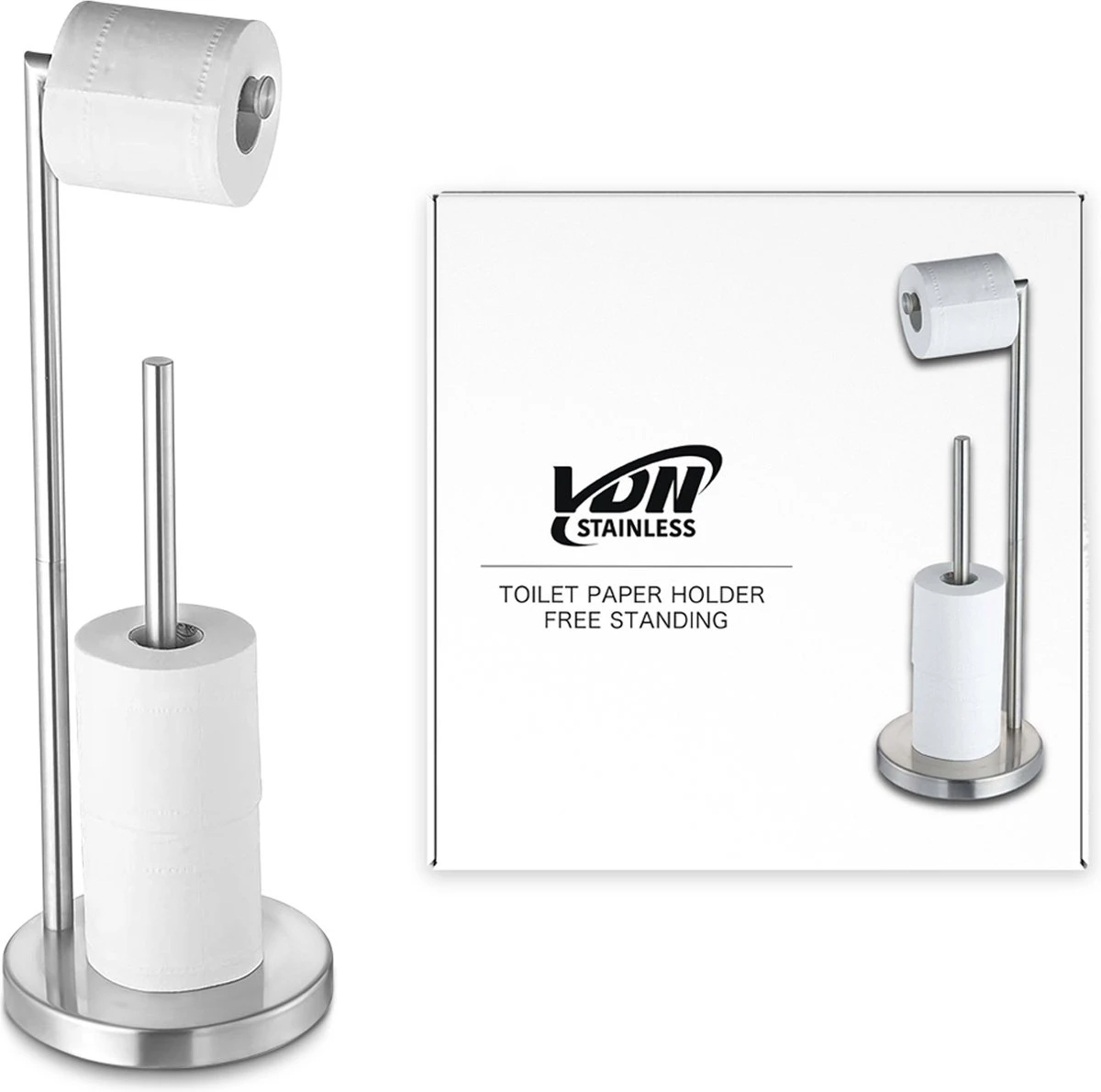 VDN Stainless Wc Rolhouder Staand - Toiletrolhouder En Reserverolhouder - RVS - Geschikt Voor 3+1 WC Papier Rollen - 2 In 1 6 VDN Stainless Wc Rolhouder Staand - Toiletrolhouder En Reserverolhouder - RVS - Geschikt Voor 3+1 WC Papier Rollen - 2 In 1 - Afbeelding 6