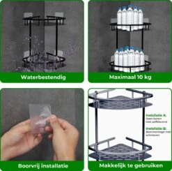 Zelfklevend Doucherek 2 Laags +Douche Bal - RVS - Mat Zwart -Badkamer Kast Winkel 1200x1190 6
