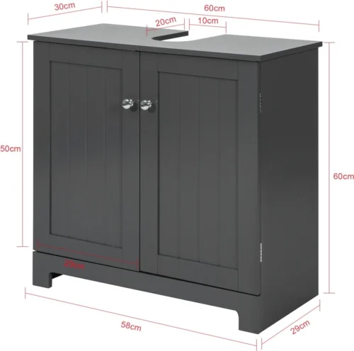 Mara Wastafel Onderkast - Badkamerkast - Wastafelmeubel - Badkamermeubel - Praktisch - Donkergrijs - MDF - 60 X 29 X 60 Cm -Badkamer Kast Winkel 1200x1191 22