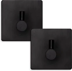 Eavy Set Van 2 Handdoekhaakjes – Zelfklevend – Zelfklevende Haakjes – Wandhaak – Plakhaakjes – RVS – Zwart - Inclusief Ontvetter