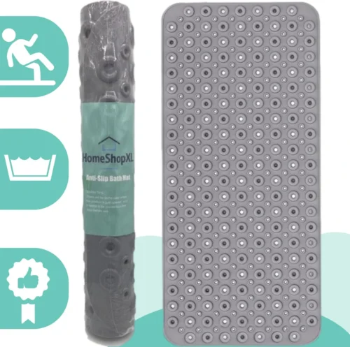 The Original - Douchemat Antislip - Grijs - 88x40cm - Antislipmat Badmat Voor Bad & Douche - Anti Slip Mat Met Zuignappen